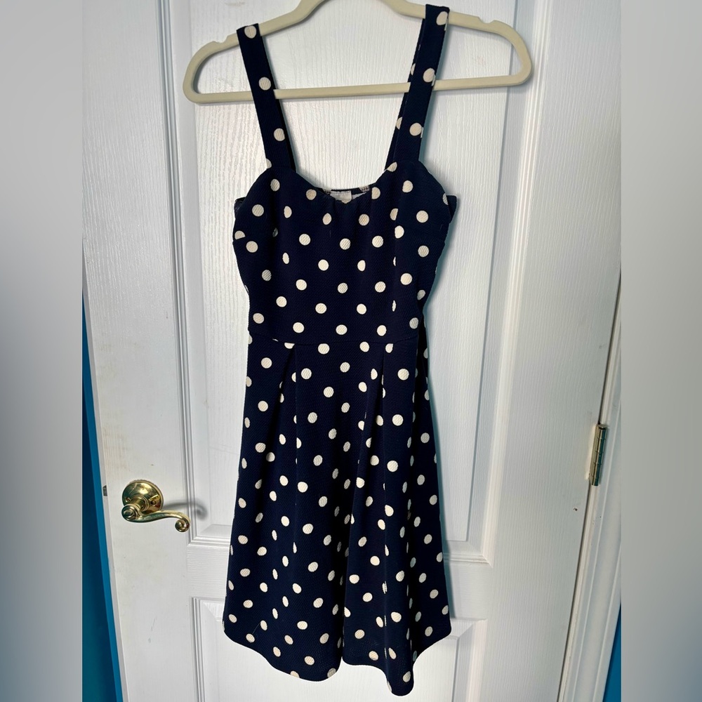 Kaileigh Dark Navy Polka Dot Dress in Small